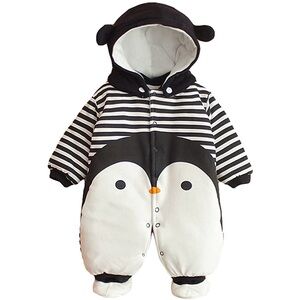 BNWT Penguin Black/White Babies Snowsuit Romper Boys Girls Cotton Winter 9-12M